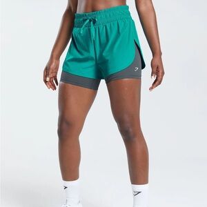 NWT Gymshark Running 2 In 1 Shorts - Seafoam Blue/Smokey Teal